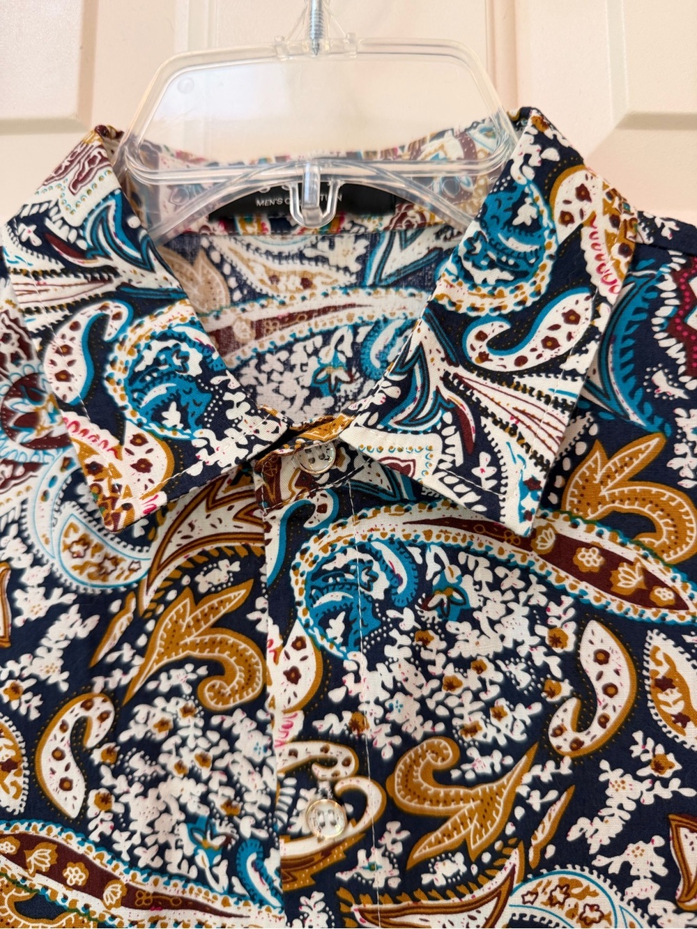 SSLR Shirt Mens Cotton Navy Paisley Print Button Up Long Sleeve, Sz M - Picture 3 of 14